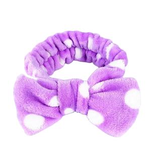 Diadema elástica <span class=keywords><strong>de</strong></span> felpa para lavado <span class=keywords><strong>de</strong></span> cara para niñas, diadema <span class=keywords><strong>de</strong></span> lunares suave y grande, barata, venta al por mayor - Product Image 4