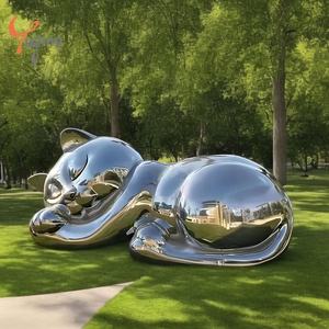 사용자 정의 광택 부드러운 고양이 금속 동상 3D 스테인레스 스틸 공원 야외 안뜰 장식 공장 디자인 동물 조각 - Product Image 1