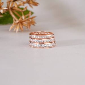 Rose <b>Gold</b> Diamond Stackable <b>Rings</b> <b>Set</b> for Women Elegant Wedding Anniversary Bands Minimalist Jewelry - Product Image 5