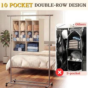 Organizador de armario colgante con 10 compartimentos y 3 ganchos para almacenamiento en el dormitorio, diseño minimalista, tela no tejida - Product Image 3