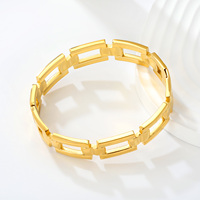 Bracelet jonc géométrique ajouré en acier inoxydable plaqué or 18 carats PVD, étanche et résistant au ternissement, bijou tendance pour femme, vente en gros