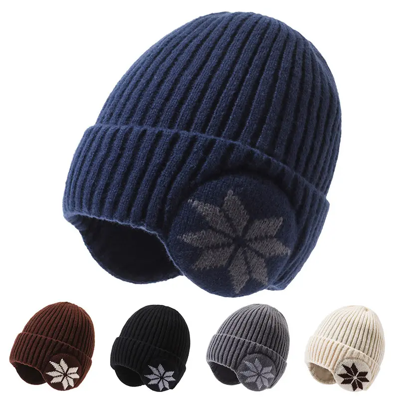 Manufacturer Wholesale Custom Ribbed Jacquard Men Thick Warm Knit Hat Neck Warmer Winter Beanie Hat