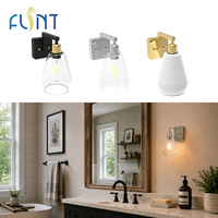 Lampu Dinding Besi Vintage Bohlam LED Finishing Nikel Poles Badan Kaca Bening Lampu Dinding Latar Belakang Ruang Tamu Kamar Mandi Kamar Tidur