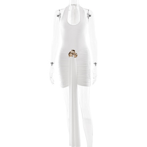 Vestido Mini Bodycon con Cuello Halter, Cintura Ajustada, Espalda Descubierta, Color Sólido, para Fiesta o Casual - Product Image 5