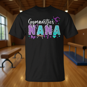 T-shirt de gymnastique Nana pour adulte, unisexe, col rond, manches courtes, imprimé floqué, cadeau sportif, design violet et bleu - Product Image 3