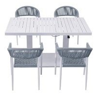 Ensemble de 5 chaises de salle à manger de jardin moderne, meubles de patio extérieur, table en aluminium et corde réglable en hauteur, 4 chaises