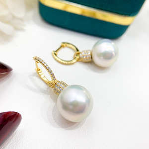 Boucles d'oreilles en argent S925 DIY avec perles, accessoire de mode pour femmes, boucle d'oreille avec perles rondes de 9 à 12 mm, 21772, boucles d'oreilles en cristal - Product Image 2