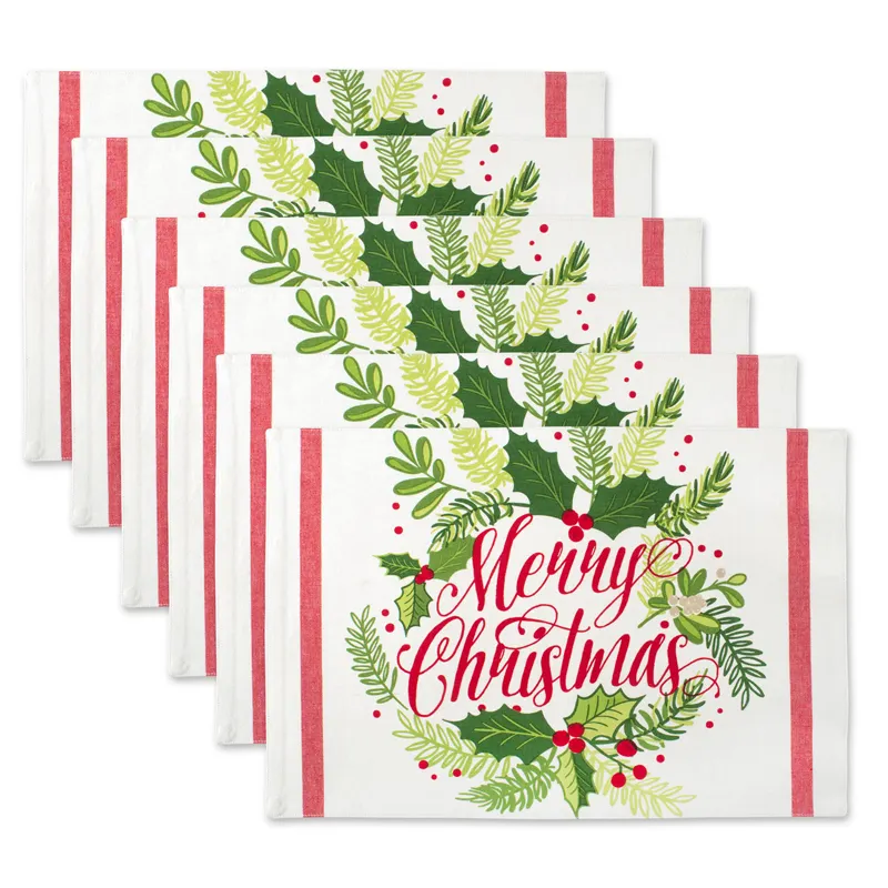 Fábrica de fornecimento direto Novo Produto Feliz Natal Custom Design Logo Sublimação Algodão Linho Placemat Tecido Table Mat