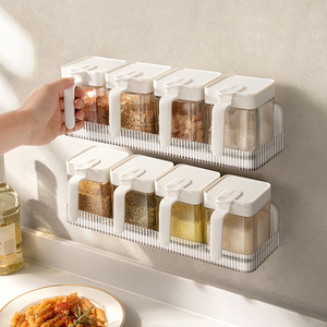 HeDou Wall Mounted Spice Rack With Containers 3 Pcs Rectangle Easy Cleaning Kitchen Storage Shelf For Spices And Seasonings - Product Image 2