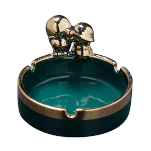 Ruijie Ceramic Ashtray Round Gold Trim Home Office Gift Use - Product Image 5