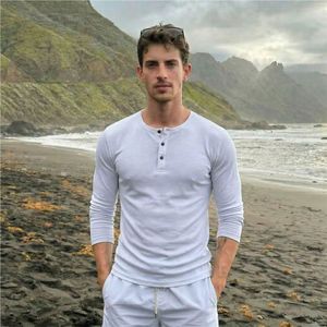 T-shirt Henley da uomo a maniche lunghe in cotone, casual, personalizzabile, <span class=keywords><strong>di</strong></span> alta qualità, stile Old Money, alla moda - Product Image 4