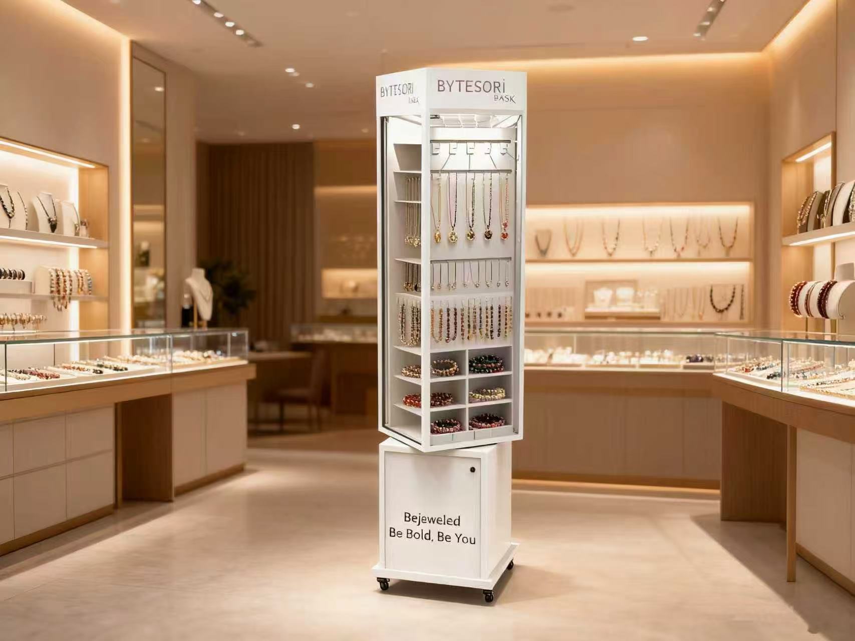 Metal Based Floor Jewelry Display Stand with Lockable Storage for Retail Jewelry Outlets — view 5