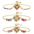 SOJI Luxurious 18K gold plated heart shaped cross adjustable bracelet zircon hand jewelry heart bracelets for womens and girls