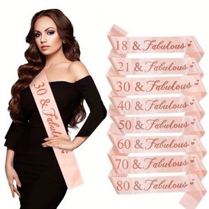 Cinturón de Etiqueta Personalizado para Fiesta de Cumpleaños o Boda, Diseño de Reina Fabulosa, Correa Digital en Oro Rosa, Suave y Romántica, Artículo Promocional para Fiestas - Product Image 1