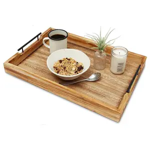 Oem & ODM Chất lượng cao tổ chức thực phẩm bằng gỗ khay với xử lý cho cà phê trà uống bánh mì trái cây