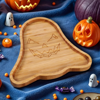 Piring Makan Malam Kayu Bambu Bertema Halloween Bentuk Kelelawar yang Tahan Lama untuk Penyajian Buah dan Hidangan Penutup Bergaya Vintage