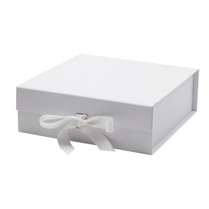 The Gift Box Deluxe White Square Magnetic Closure Presentation Gift Folding Box With Ribbon Bow