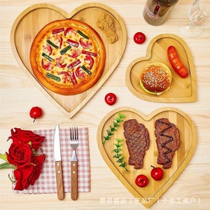 Plateau de service en bambou en forme de cœur, assiette en bois pour steak, pizza, petit-déjeuner, dessert, usage domestique - Product Image 1