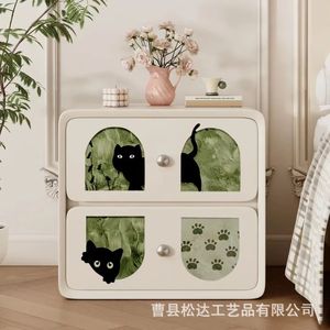 Wooden bedside table, cross-border creative home bedroom <b>small</b> bedside storage <b>cabinet</b>, solid wood double-layer storage bedside - Product Image 5