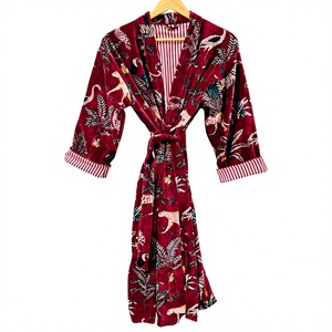 Robe kimono en velours à imprimé animal pour femme, ceinture enveloppante, manches longues, col châle, tenue d'automne, robe de chambre à motifs rouges - Product Image 1