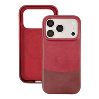 Étui de téléphone en cuir véritable exclusif et personnalisé - Protection intégrale antichoc magnétique bicolore pour iPhone 15-17 Pro