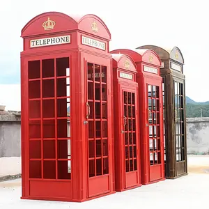 1.2M 1.5M 1.8M 2M 2.2M 2.4M Big Size Red Antique Metal Craft Europe London Public Telephone Booth Decoration For Shopping Mall