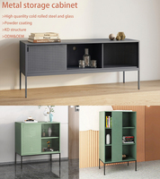 Meuble de rangement pour la maison, meuble TV en métal, table TV, vitrine, meuble de salon en acier avec 2 portes et étagère ouverte