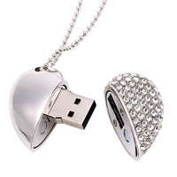 Flashdisk USB 2.0 8GB Bentuk Hati Kalung Berlian Romantis Memory Stick Gantungan Kunci Gratis Ide Hadiah Pernikahan Baru Bahan Logam