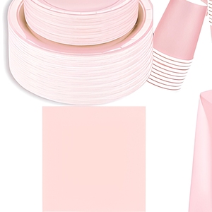 Pastel Light <b>Pink</b> Party Disposable Tableware Set Paper Napkins Plates Cups <b>Tablecloth</b> - Product Image 3