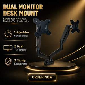 Support double moniteur <span class=keywords><strong>Invision</strong></span> pour écrans de 24 à 27 pouces, capacité de charge de 10 kg, VESA 75/100 mm, acier allié, support ergonomique à ressort à gaz, câble - Product Image 1