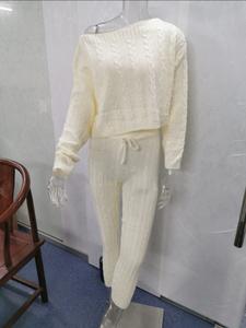 Dames Casual Gebreide 2 Delige Sets Herfst Winter Outfit Trui Trui Met Lange Mouwen Crop Top En Broek Dames Sexy Set - Product Image 2