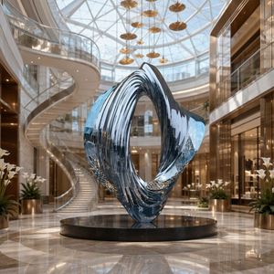 Grande sculpture florale en acier inoxydable poli pour aménagement paysager moderne et repère extérieur - Product Image 5