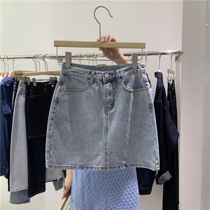 Jupe en jean taille haute élégante déchirée coupe trapèze mi-longue couleur unie en coton pour femme, style Instagram tendance été 2026 avec fermeture éclair - Product Image 4