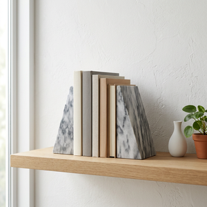 AK Brass White & Black Marble Decorative Bookends Set of 2 for <b>Desk</b> Shelf Home Office Library Decor Best Price Luxury Home Décor - Product Image 1