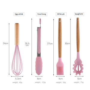 <span class=keywords><strong>Breal</strong></span>-Juego de utensilios de cocina de silicona, con mango de madera y soporte, colores personalizados, 13 piezas - Product Image 4