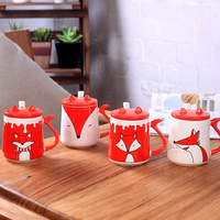 Usine en gros personnalisé nordique nouveaux produits mignon 3d personnage de dessin animé Animal en forme de renard 250ml tasse à café en céramique tasse d'eau
