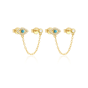 ROXI Pendientes de Plata de Ley 925 con Ojo de Diablo, Cadena con Borlas Únicas e Incrustaciones de Circonita - Product Image 1