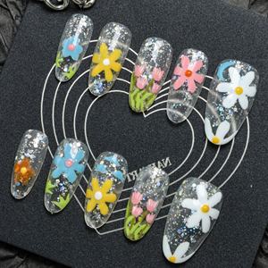 Ongles à presser en acrylique de luxe faits à la main, forme amande, longs, motif French manucure 3D, couverture complète, vente en gros directe usine - Product Image 3