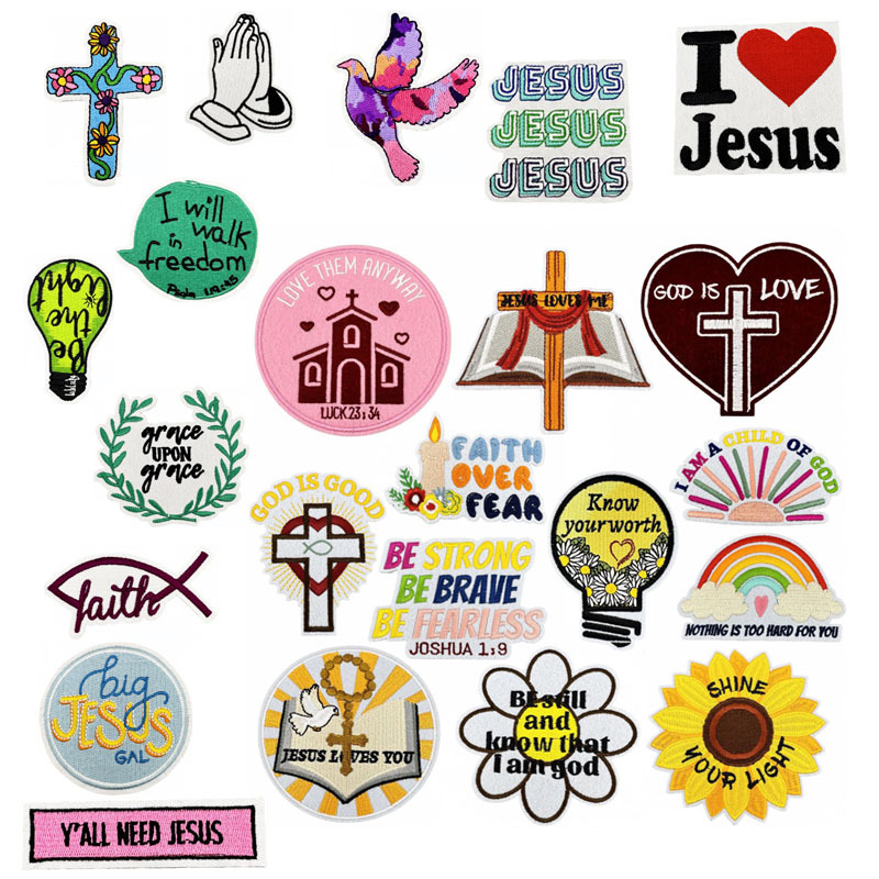 Iron on Embroidery Faith  I love Jesus Church  Cross Peace dove Patch for  Clothes Hat Decoration