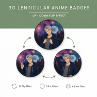 Pin Redondo Lenticular 3D de 58mm con Movimiento de Anime, Imagen Cambiante, Botón de Pin, Broche de Anime para Colección de Fans