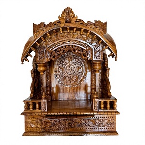 Traditional Solid Wood Temple Home Furniture Exclusive Peacock Carving Living Room Pooja Cabinet Best Design Pooja Mandir - Product Image 5