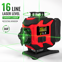 Niveau laser vert 4D 16 lignes avec fenêtre laser rotative, batterie lithium rechargeable, niveau laser pour la rénovation intérieure