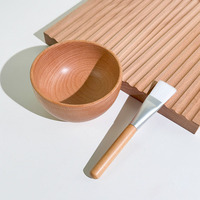 Petit bol de maquillage de beauté en bambou biologique naturel Mini bol de mélange cosmétique biologique avec ensemble de spatule plate pour pots en bambou en bois