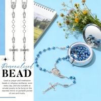 Nouveau style Collier de perles rondes bleues imitation perle avec pendentif croix, ensemble chapelet Vierge Marie, cadeau tendance