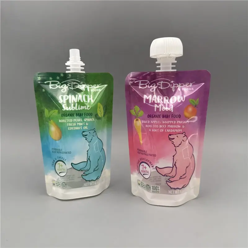 Großhandel 4 oz Püree Auslauf beutel für Babynahrung Verpackung Doypack Stand Up Liquid Drink Pouches