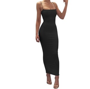 Vestido Largo Sexy para Mujer, Estilo Casual de Verano, Color Rojo y Negro, con Tirantes Finos y Abertura, Diseño Sólido, en Oferta - Product Image 4