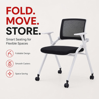 Chaise de formation ergonomique pliable en maille avec accoudoirs, tablette d'écriture optionnelle et roulettes pour salle de conférence et salle de classe