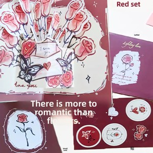 Carte de vœux 3D pop-up avec bouquet de roses dessiné à la main, style Instagram, romantique, pour la Saint-Valentin, anniversaires, vœux de bien-être, personnalisable - Product Image 3