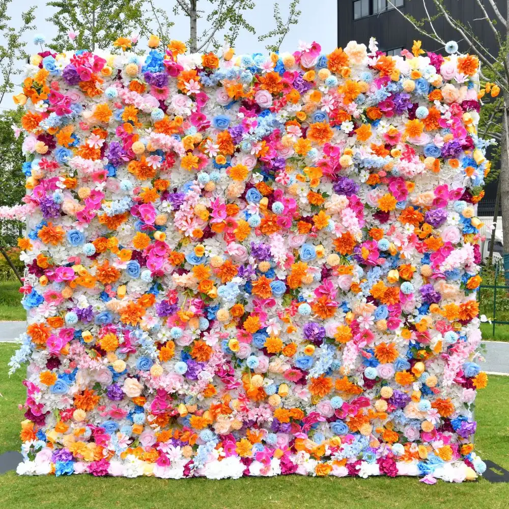 Custom Color Rose Artificial Flowers Wall Wedding Decor Roll UP Flower Wall Backdrop 8ft x 8ft Floral Backdrop Panels for event