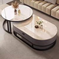 Table basse et table d'appoint combinées en pierre frittée de luxe, avec structure en métal moderne et acier inoxydable, pour salon et mobilier de maison